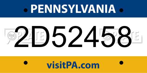 2D52458 Pennsylvania License Plate