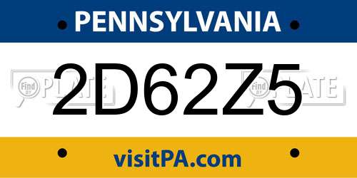 2D62Z5 Pennsylvania License Plate