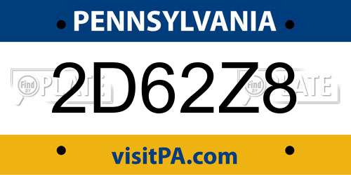 2D62Z8 Pennsylvania License Plate