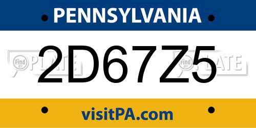 2D67Z5 Pennsylvania License Plate