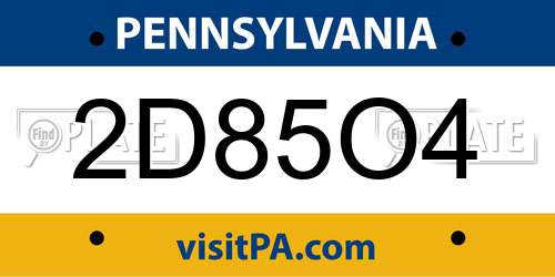 2D85O4 Pennsylvania License Plate