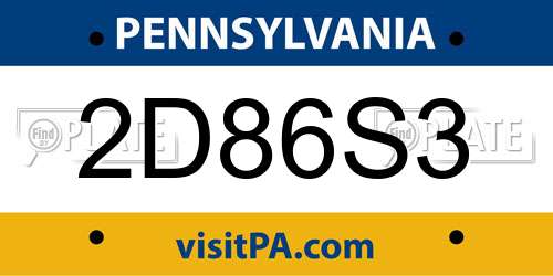 2D86S3 Pennsylvania License Plate