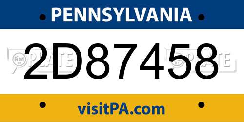 2D87458 Pennsylvania License Plate