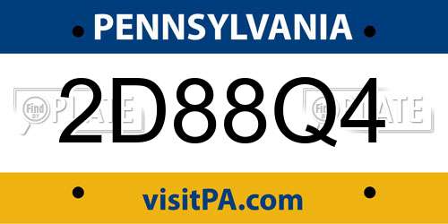 2D88Q4 Pennsylvania License Plate
