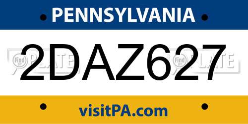 2DAZ627 Pennsylvania License Plate