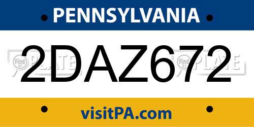 2DAZ672 Pennsylvania License Plate