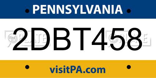 2DBT458 Pennsylvania License Plate