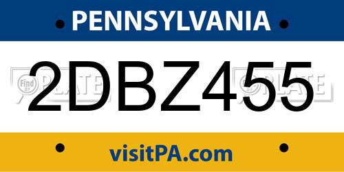 2DBZ455 Pennsylvania License Plate