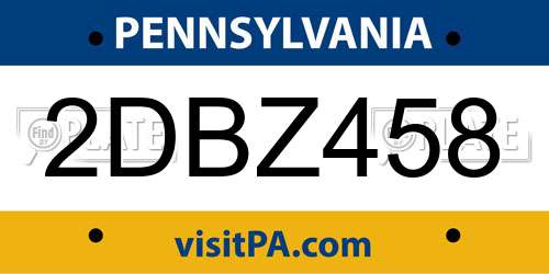 2DBZ458 Pennsylvania License Plate