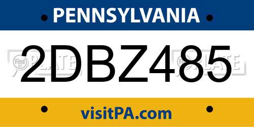 2DBZ485 Pennsylvania License Plate