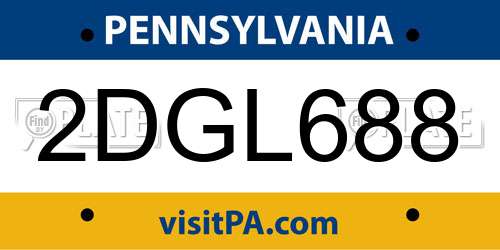 2DGL688 Pennsylvania License Plate