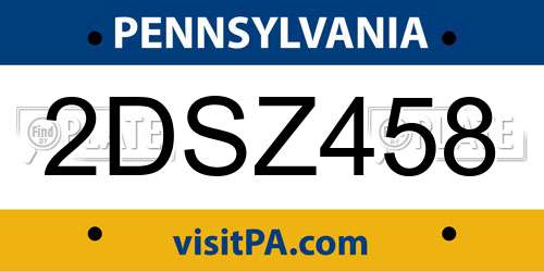 2DSZ458 Pennsylvania License Plate