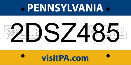 2DSZ485 Pennsylvania License Plate
