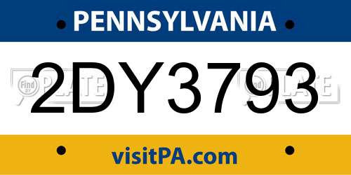 2DY3793 Pennsylvania License Plate