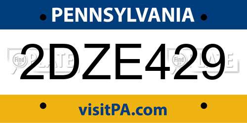 2DZE429 Pennsylvania License Plate