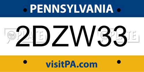 2DZW33 Pennsylvania License Plate