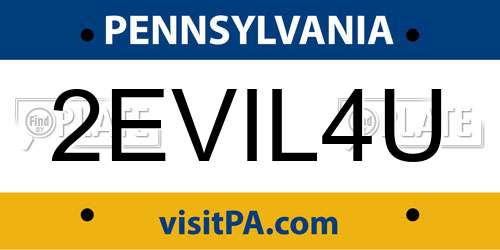 2EVIL4U Pennsylvania License Plate