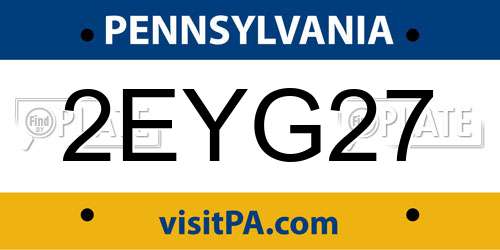 2EYG27 Pennsylvania License Plate