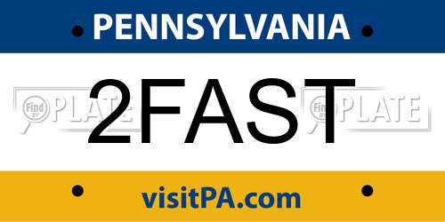 2FAST Pennsylvania License Plate