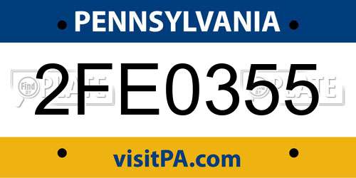 2FE0355 Pennsylvania License Plate