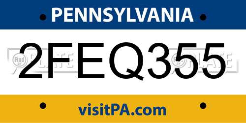 2FEQ355 Pennsylvania License Plate