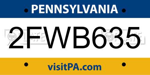 2FWB635 Pennsylvania License Plate