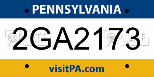 2GA2173 Pennsylvania License Plate