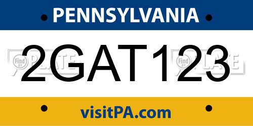 2GAT123 Pennsylvania License Plate