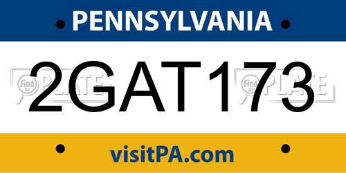 2GAT173 Pennsylvania License Plate