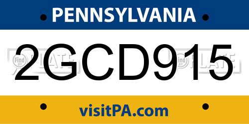 2GCD915 Pennsylvania License Plate