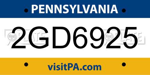 2GD6925 Pennsylvania License Plate
