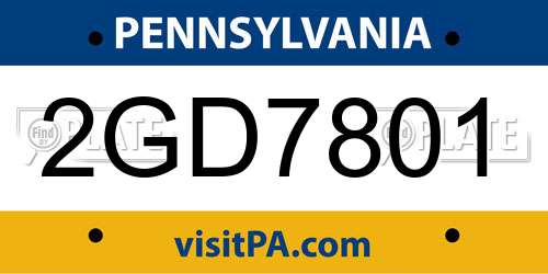 2GD7801 Pennsylvania License Plate