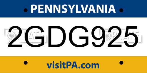 2GDG925 Pennsylvania License Plate