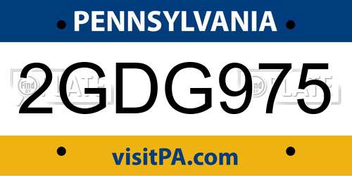 2GDG975 Pennsylvania License Plate