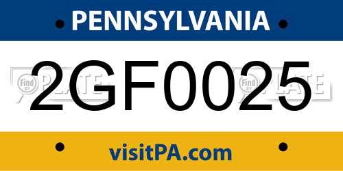 2GF0025 Pennsylvania License Plate