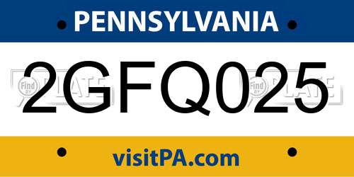 2GFQ025 Pennsylvania License Plate