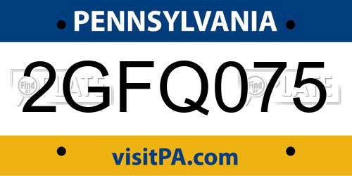2GFQ075 Pennsylvania License Plate