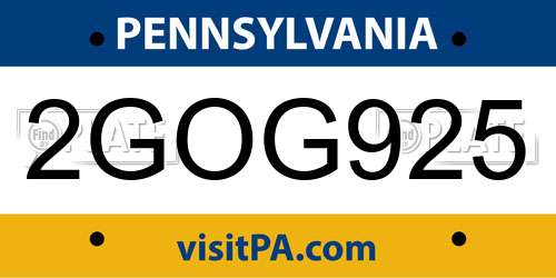 2GOG925 Pennsylvania License Plate