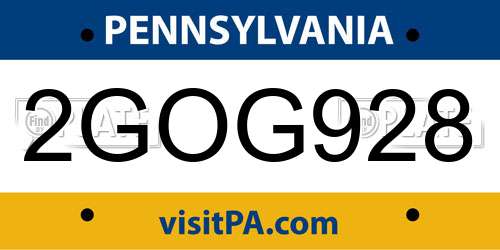 2GOG928 Pennsylvania License Plate