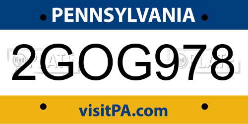 2GOG978 Pennsylvania License Plate