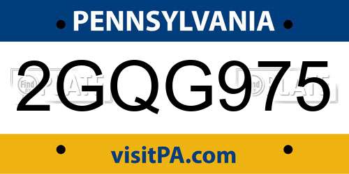 2GQG975 Pennsylvania License Plate