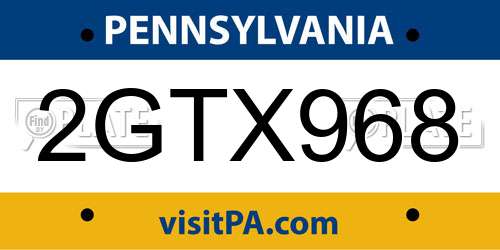 2GTX968 Pennsylvania License Plate
