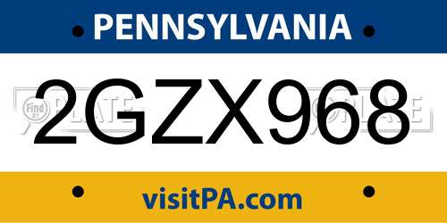 2GZX968 Pennsylvania License Plate