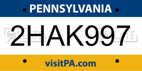 2HAK997 Pennsylvania License Plate