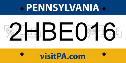 2HBE016 Pennsylvania License Plate