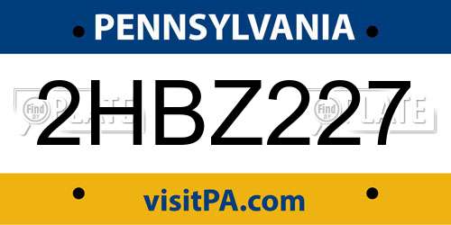 2HBZ227 Pennsylvania License Plate