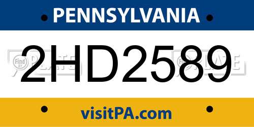 2HD2589 Pennsylvania License Plate