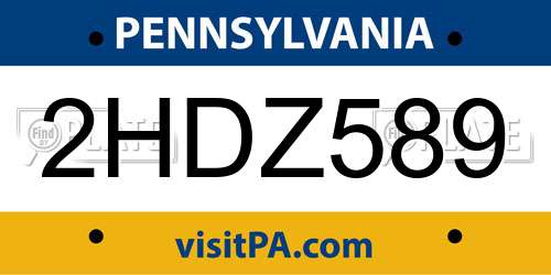 2HDZ589 Pennsylvania License Plate