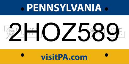 2HOZ589 Pennsylvania License Plate