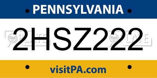2HSZ222 Pennsylvania License Plate